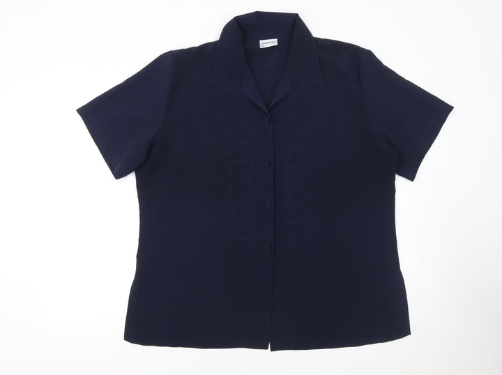 Michael Gold Women's Blue Collared Short Sleeve Blouse XL Vintage