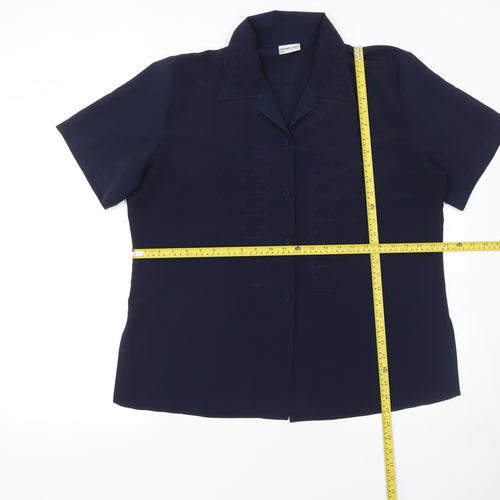 Michael Gold Women's Blue Collared Short Sleeve Blouse XL Vintage