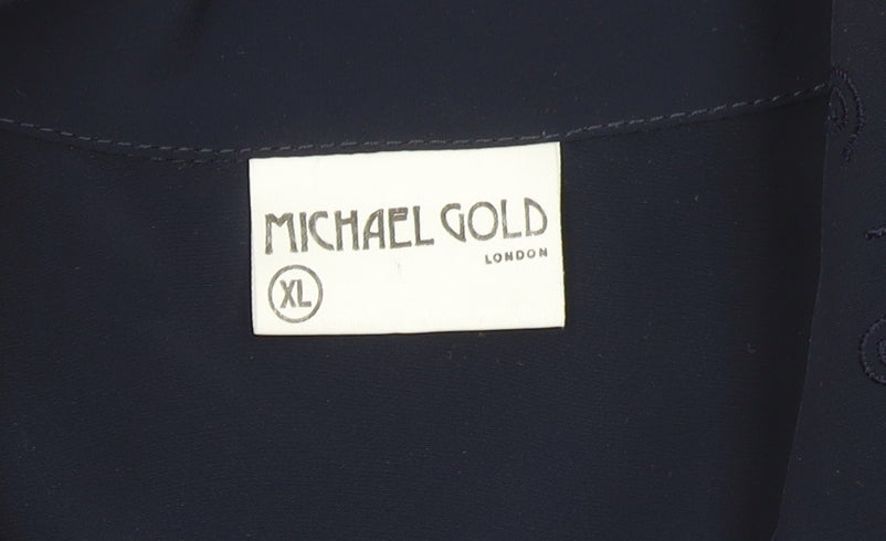 Michael Gold Women's Blue Collared Short Sleeve Blouse XL Vintage