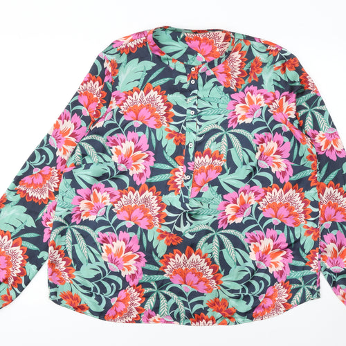 Gallery Womens Navy Floral Long Sleeve Blouse Size 16 Polyester