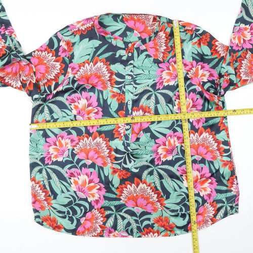 Gallery Womens Navy Floral Long Sleeve Blouse Size 16 Polyester