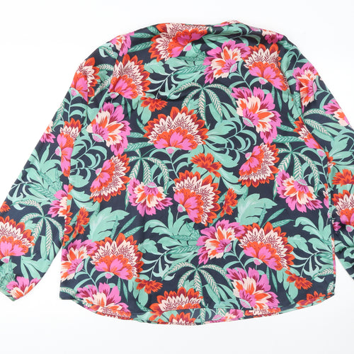 Gallery Womens Navy Floral Long Sleeve Blouse Size 16 Polyester