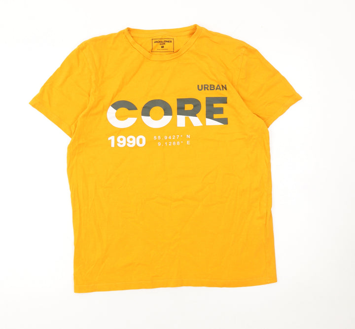Jack & Jones Men's Yellow Urban Core Graphic T-Shirt Medium