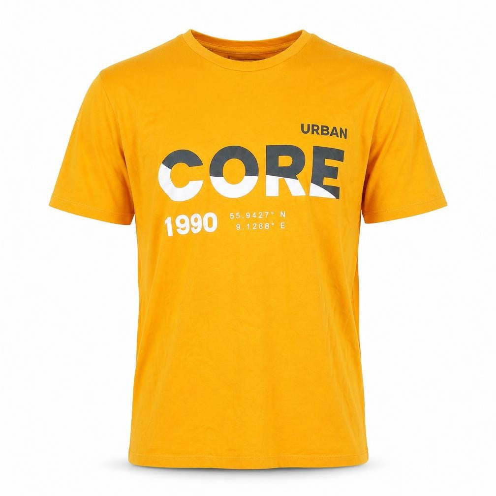 Front view of Jack & Jones Men's Yellow Urban Core Graphic T-Shirt Medium