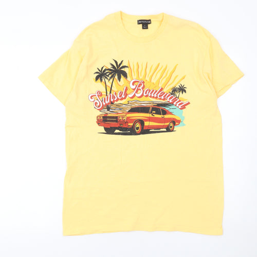 PrettyLittleThing Women's Yellow Sunset Boulevard Graphic T-Shirt Size S