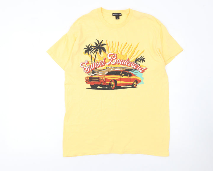 PrettyLittleThing Women's Yellow Sunset Boulevard Graphic T-Shirt Size S