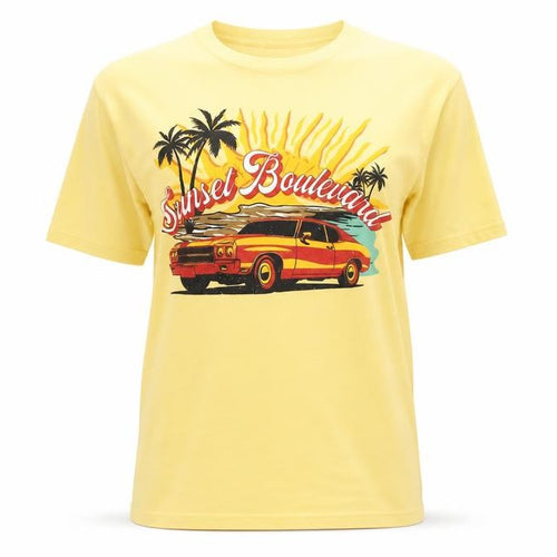 PrettyLittleThing Women's Yellow Sunset Boulevard Graphic T-Shirt Size S