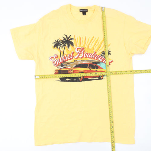 PrettyLittleThing Women's Yellow Sunset Boulevard Graphic T-Shirt Size S