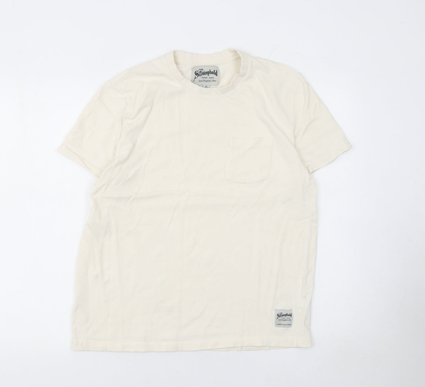 The Stronghold Men's Ivory Cotton Short Sleeve Crew Neck T-Shirt M
