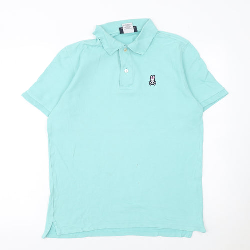 Psycho Bunny Unisex Blue Cotton Polo Shirt Size 4 Short Sleeve Classic Fit