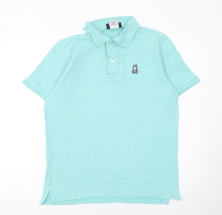 Psycho Bunny Unisex Blue Cotton Polo Shirt Size 4 Short Sleeve Classic Fit