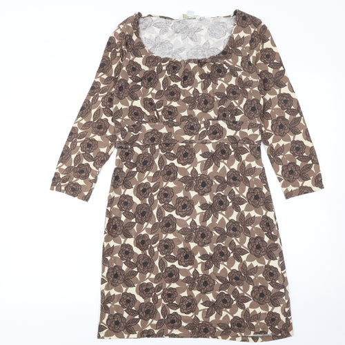 Boden Women’s Brown Floral Shift Dress Size 10 3/4 Sleeve