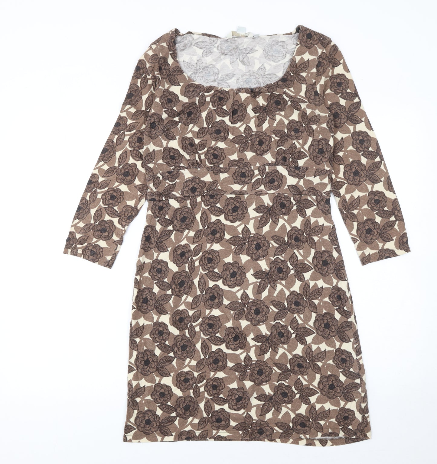 Boden Women’s Brown Floral Shift Dress Size 10 3/4 Sleeve