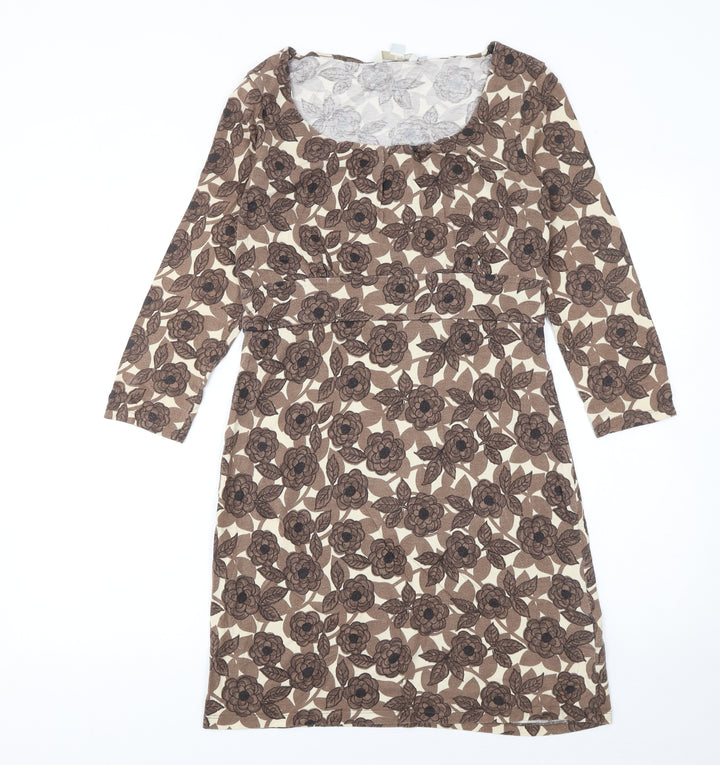 Boden Women’s Brown Floral Shift Dress Size 10 3/4 Sleeve