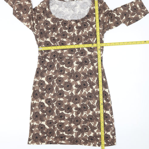 Boden Women’s Brown Floral Shift Dress Size 10 3/4 Sleeve