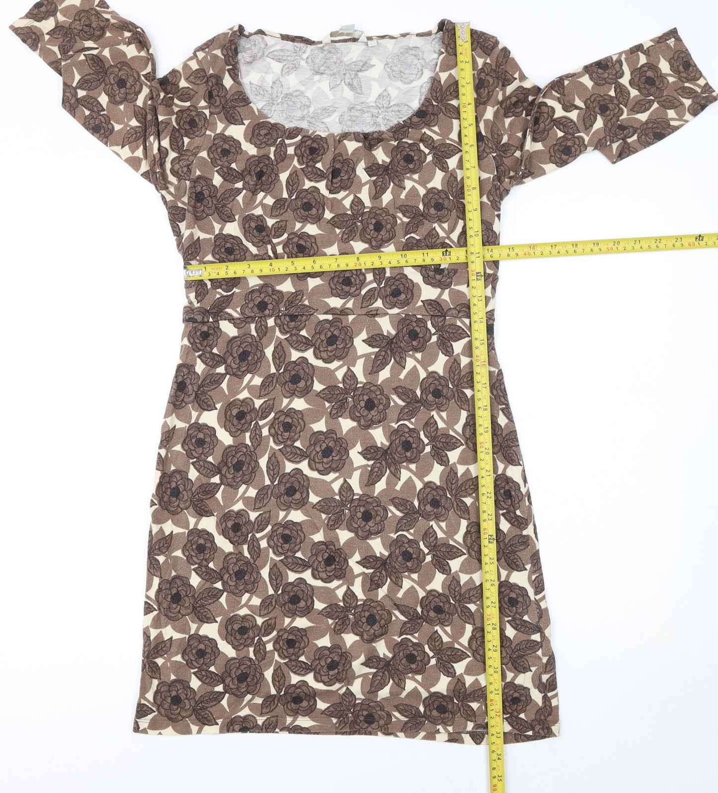 Boden Women’s Brown Floral Shift Dress Size 10 3/4 Sleeve