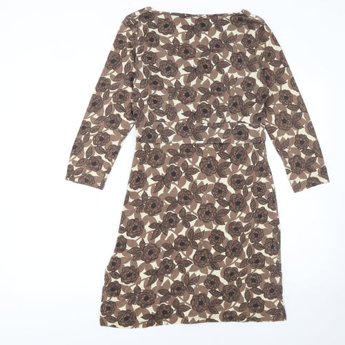 Boden Women’s Brown Floral Shift Dress Size 10 3/4 Sleeve