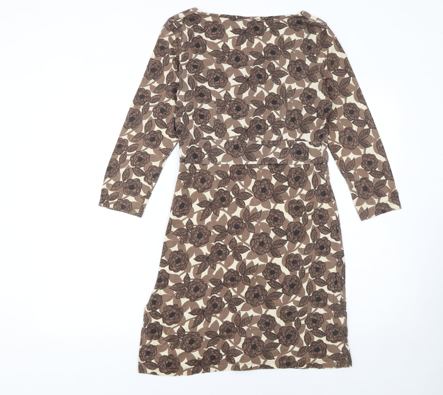 Boden Women’s Brown Floral Shift Dress Size 10 3/4 Sleeve