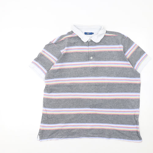 Cotton Traders Men's Grey Striped Cotton Polo Shirt Size M