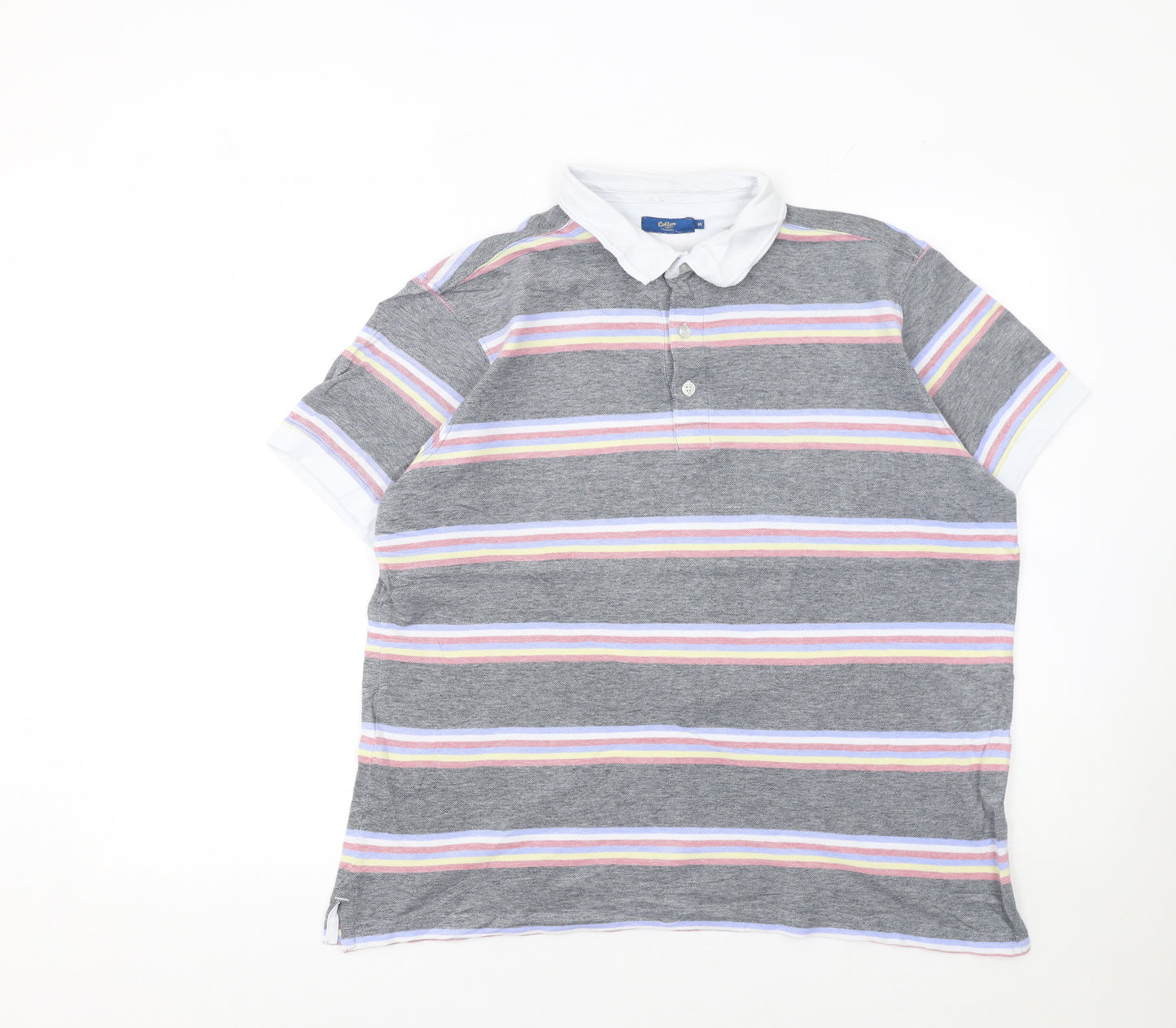 Cotton Traders Men's Grey Striped Cotton Polo Shirt Size M