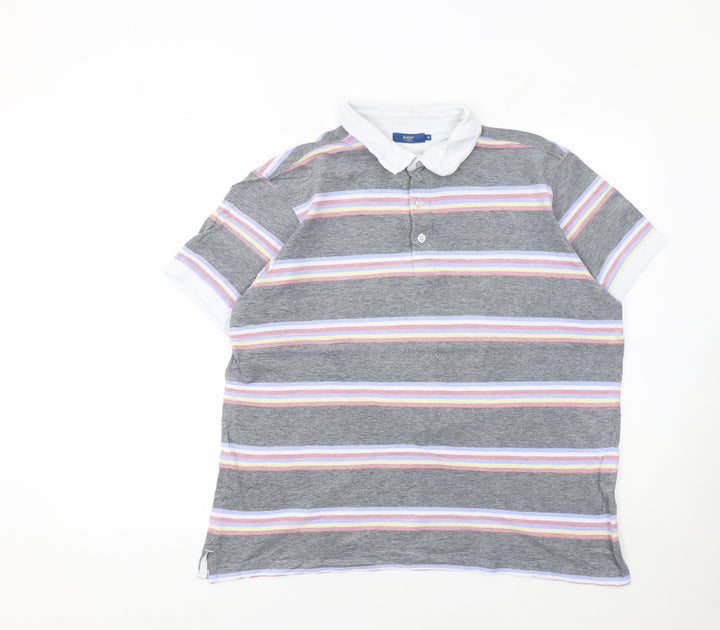 Cotton Traders Men's Grey Striped Cotton Polo Shirt Size M