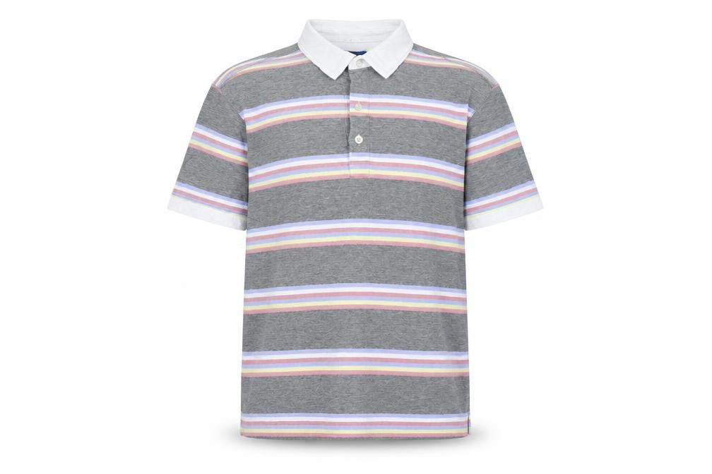 Cotton Traders Men's Grey Striped Cotton Polo Shirt Size M