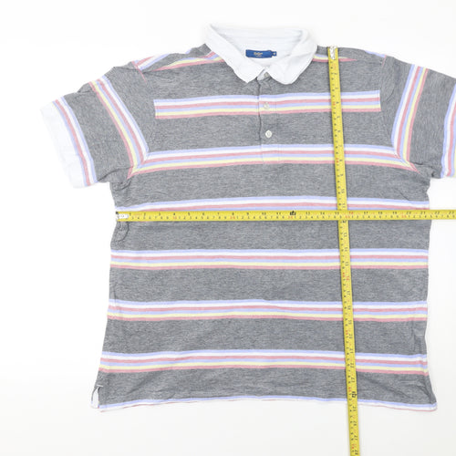 Cotton Traders Men's Grey Striped Cotton Polo Shirt Size M