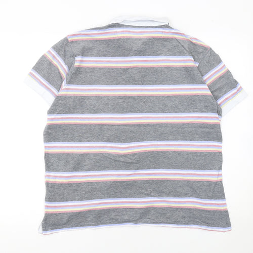 Cotton Traders Men's Grey Striped Cotton Polo Shirt Size M
