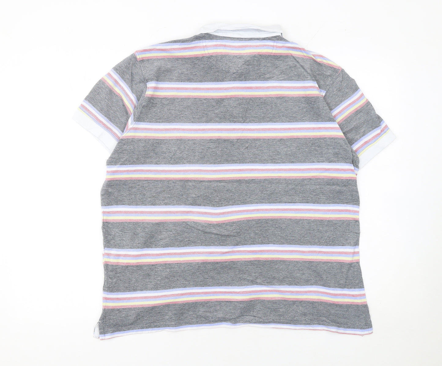 Cotton Traders Men's Grey Striped Cotton Polo Shirt Size M
