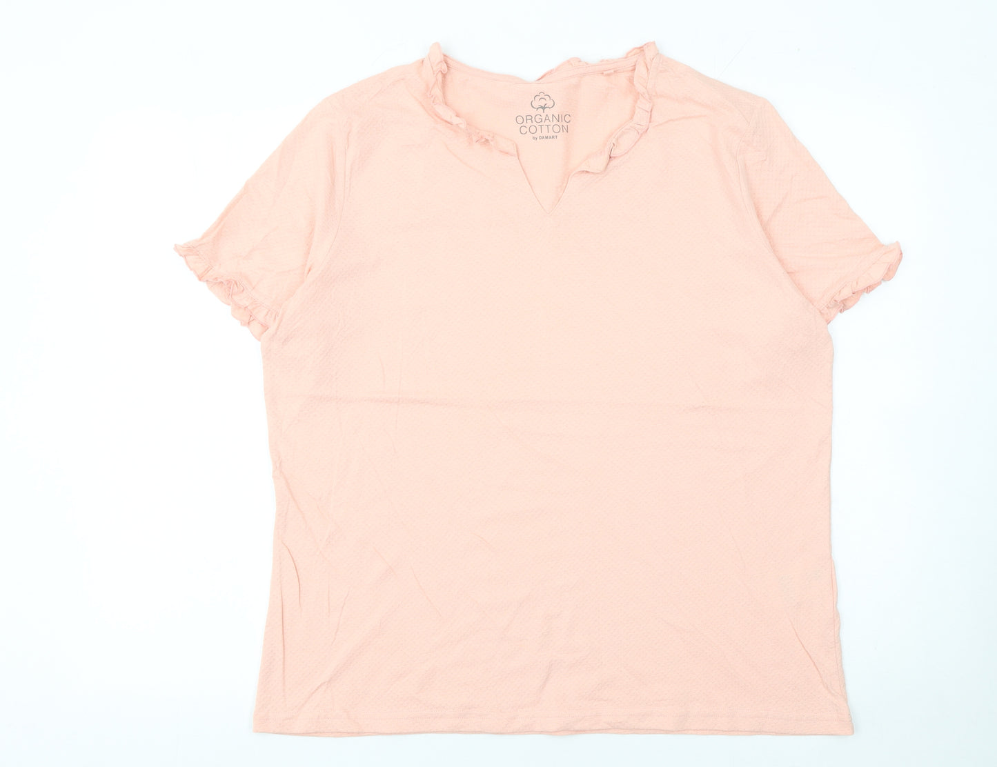 Damart Women’s Soft Pink Organic Cotton Ruffle T-Shirt Size 18/20