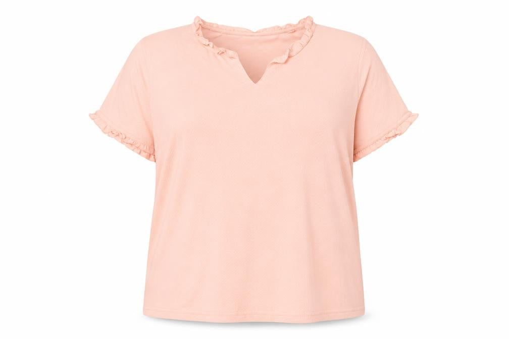 Damart Women’s Soft Pink Organic Cotton Ruffle T-Shirt Size 18/20