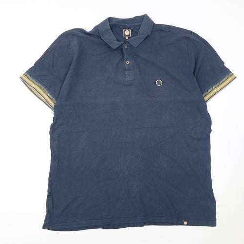 Pretty Green Men's Blue 2XL Cotton Polo Shirt with Logo Trim