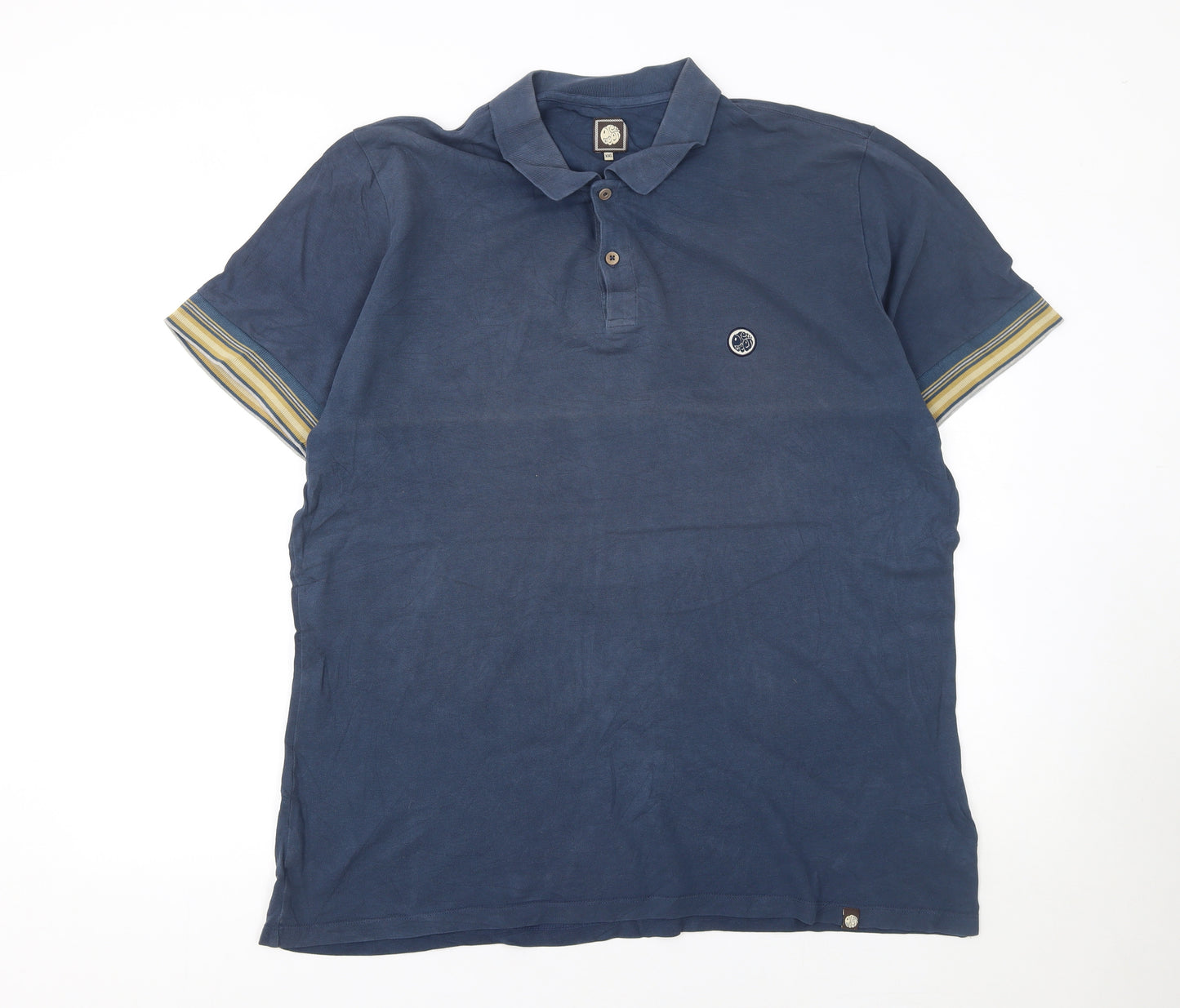 Pretty Green Men's Blue 2XL Cotton Polo Shirt with Logo Trim