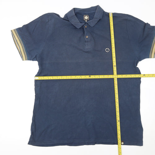 Pretty Green Men's Blue 2XL Cotton Polo Shirt with Logo Trim