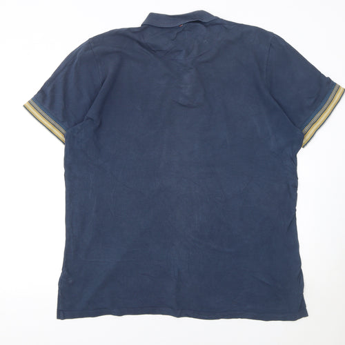 Pretty Green Men's Blue 2XL Cotton Polo Shirt with Logo Trim