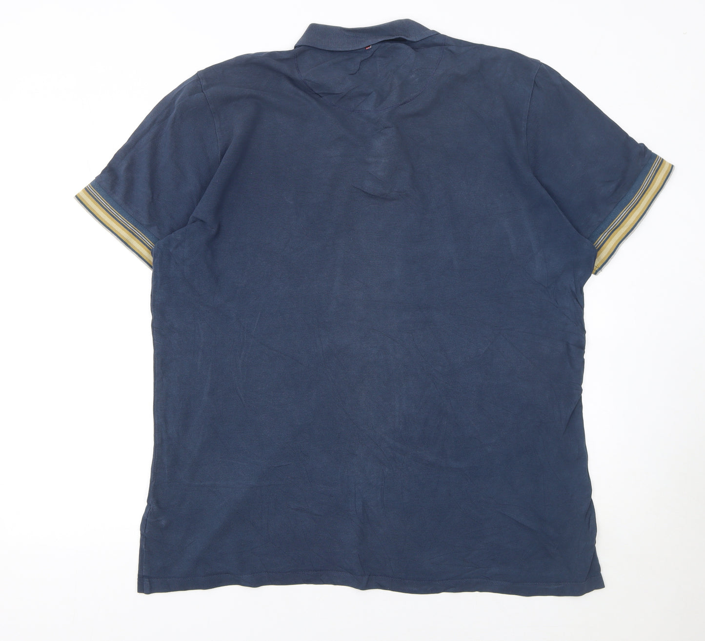 Pretty Green Men's Blue 2XL Cotton Polo Shirt with Logo Trim