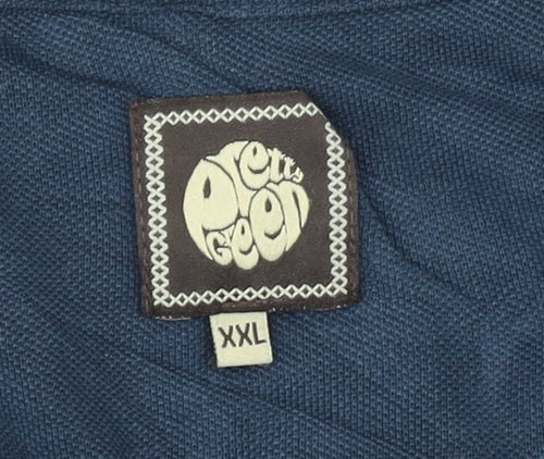 Pretty Green Men's Blue 2XL Cotton Polo Shirt with Logo Trim