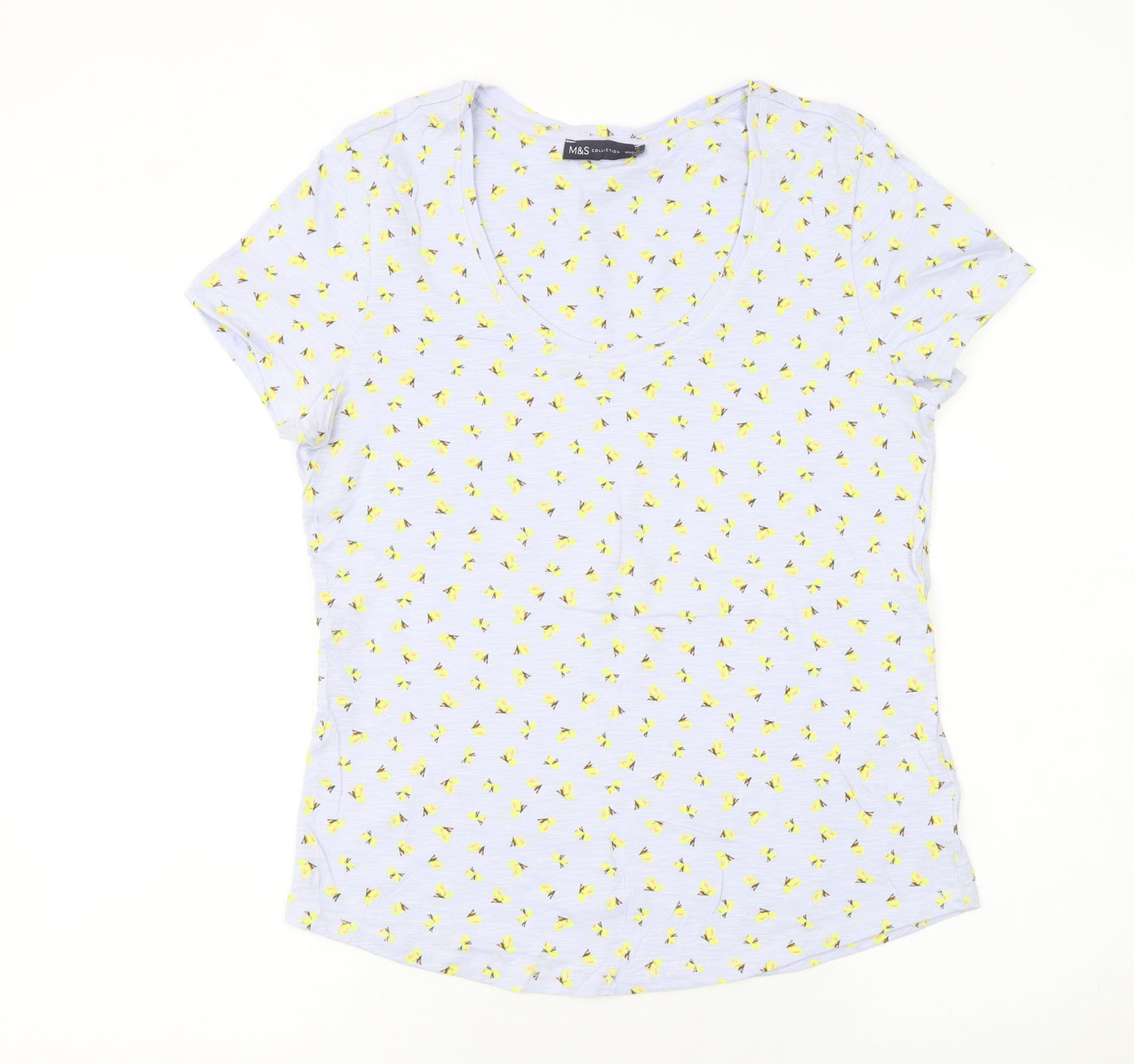 Marks and Spencer Women's Blue Floral Cotton V-Neck T-Shirt Size 12