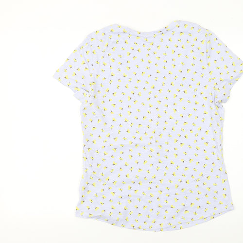 Marks and Spencer Women's Blue Floral Cotton V-Neck T-Shirt Size 12