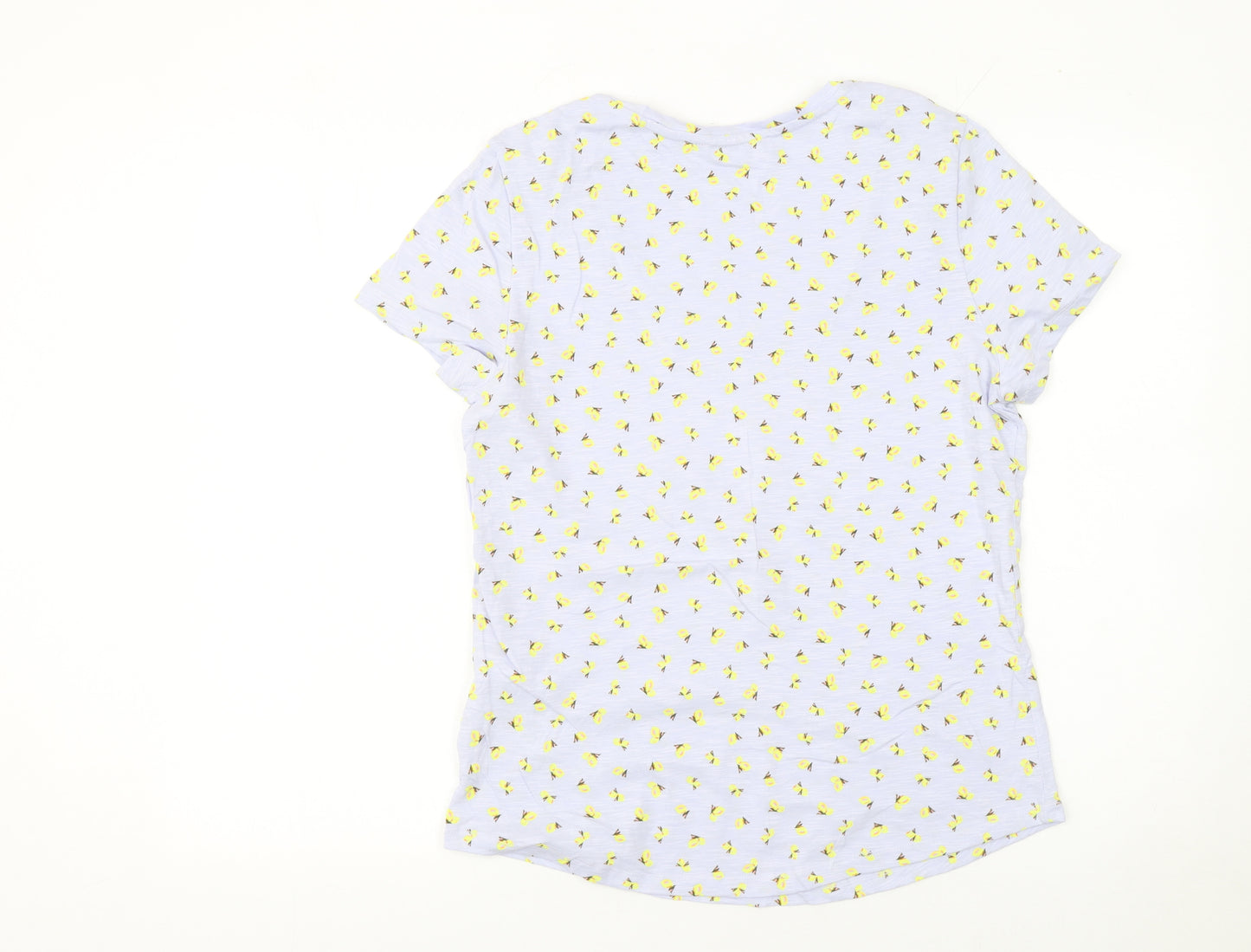 Marks and Spencer Women's Blue Floral Cotton V-Neck T-Shirt Size 12