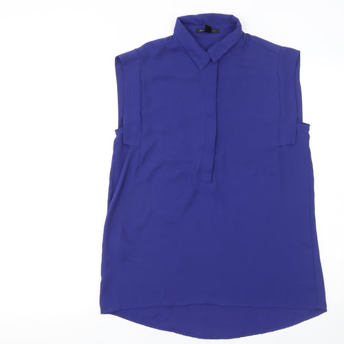 Mango Women’s Blue Sleeveless Collared Blouse Size S
