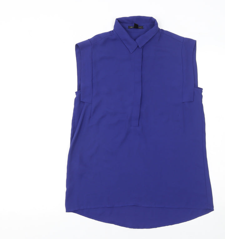 Mango Women’s Blue Sleeveless Collared Blouse Size S