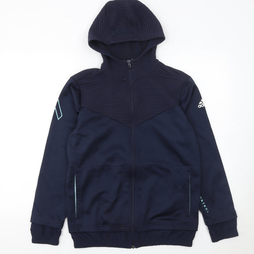 Adidas Boys Blue Full Zip Hoodie Size 13-14 Years L Sports Sweatshirt