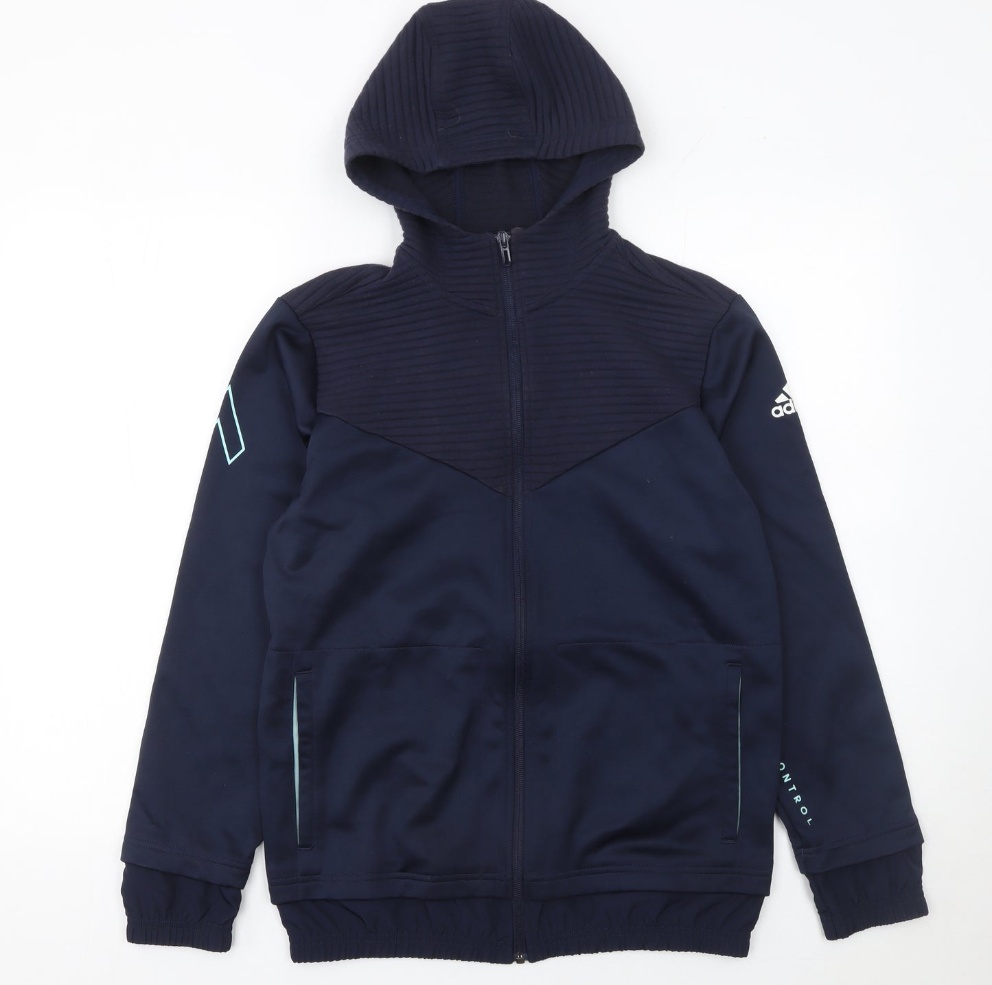 Adidas Boys Blue Full Zip Hoodie Size 13-14 Years L Sports Sweatshirt