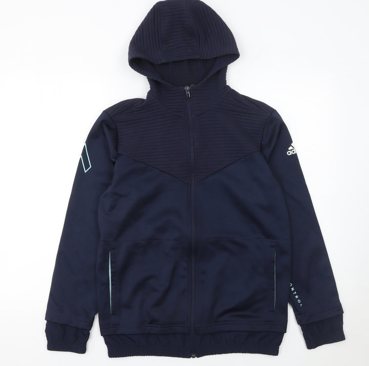 Adidas Boys Blue Full Zip Hoodie Size 13-14 Years L Sports Sweatshirt