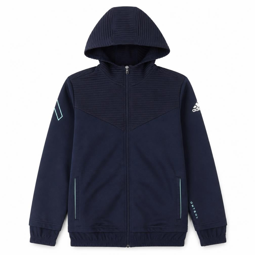 Adidas Boys Blue Full Zip Hoodie Size 13-14 Years L Sports Sweatshirt