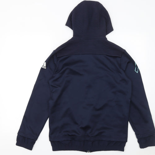 Adidas Boys Blue Full Zip Hoodie Size 13-14 Years L Sports Sweatshirt