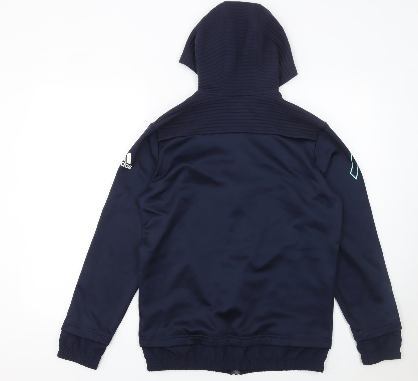 Adidas Boys Blue Full Zip Hoodie Size 13-14 Years L Sports Sweatshirt