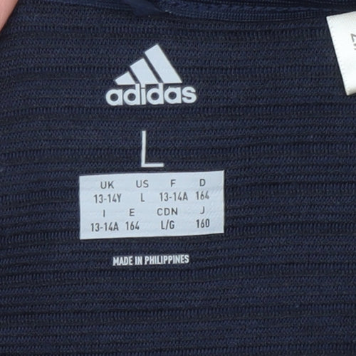 Adidas Boys Blue Full Zip Hoodie Size 13-14 Years L Sports Sweatshirt