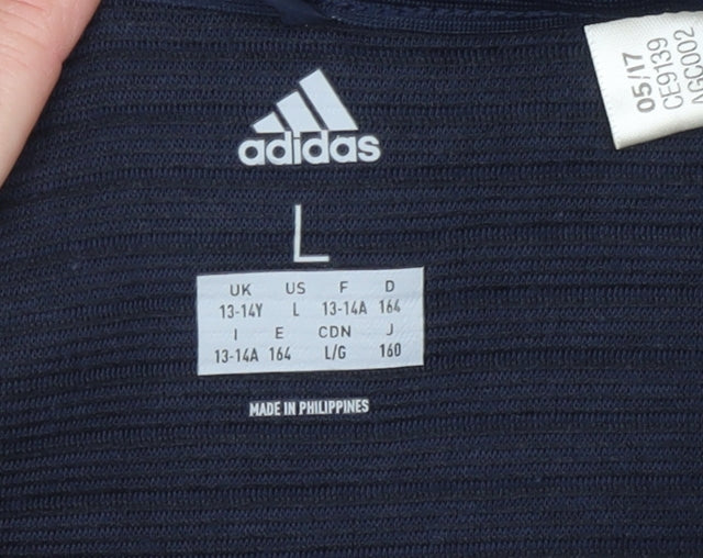 Adidas Boys Blue Full Zip Hoodie Size 13-14 Years L Sports Sweatshirt